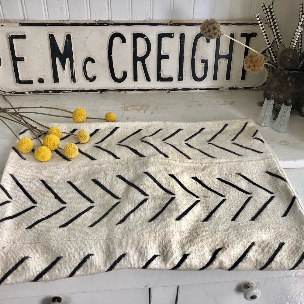 Cream and Black Chevron Throw pillow covers  -mud cloth, hand printed.